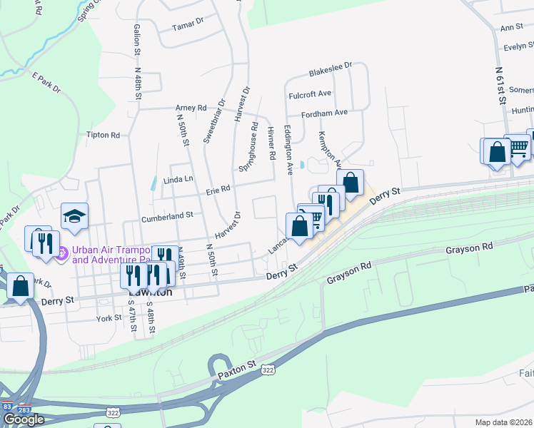 map of restaurants, bars, coffee shops, grocery stores, and more near 303 Hamilton Circle in Harrisburg