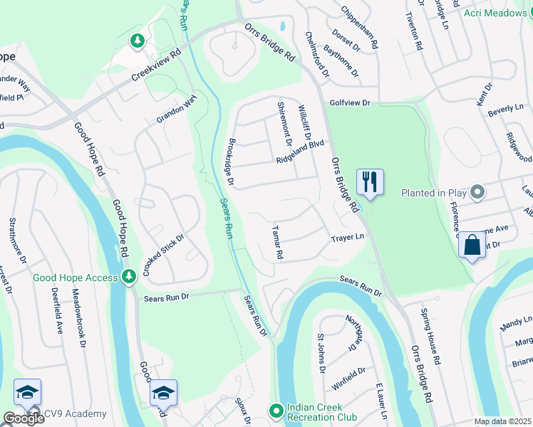 map of restaurants, bars, coffee shops, grocery stores, and more near 3923 Silver Brook Drive in Mechanicsburg