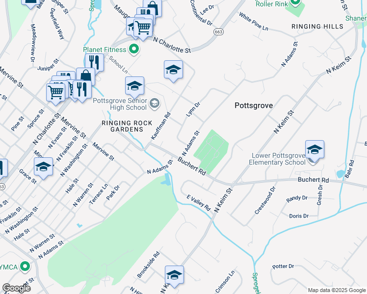 map of restaurants, bars, coffee shops, grocery stores, and more near 1249 Lynn Drive in Pottstown