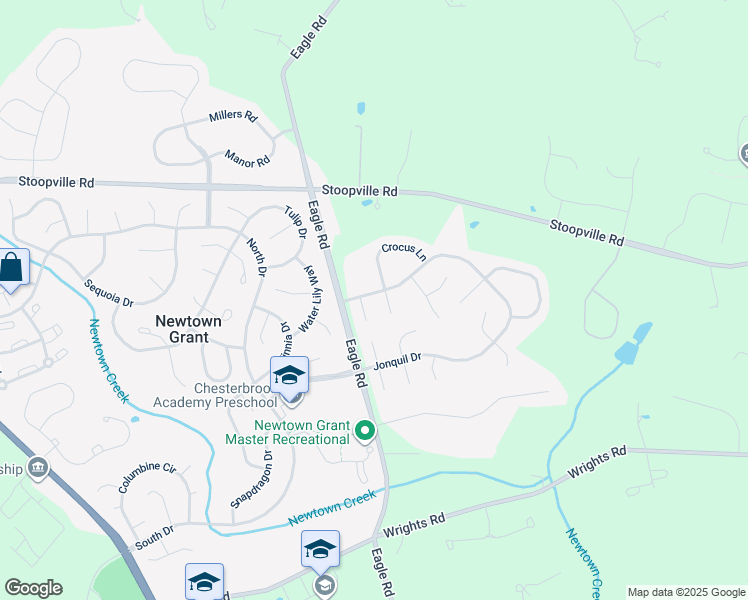 map of restaurants, bars, coffee shops, grocery stores, and more near 87 Jonquil Drive in Newtown