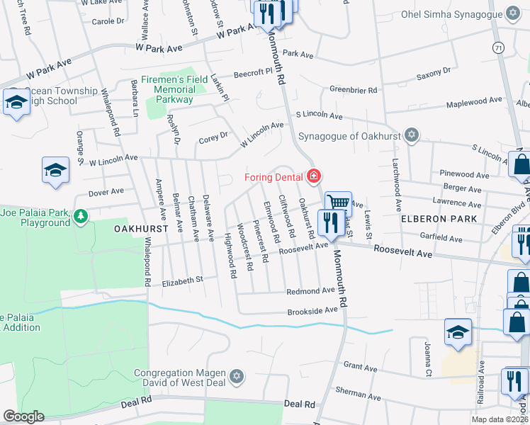 map of restaurants, bars, coffee shops, grocery stores, and more near 428 Wells Avenue in Monmouth County