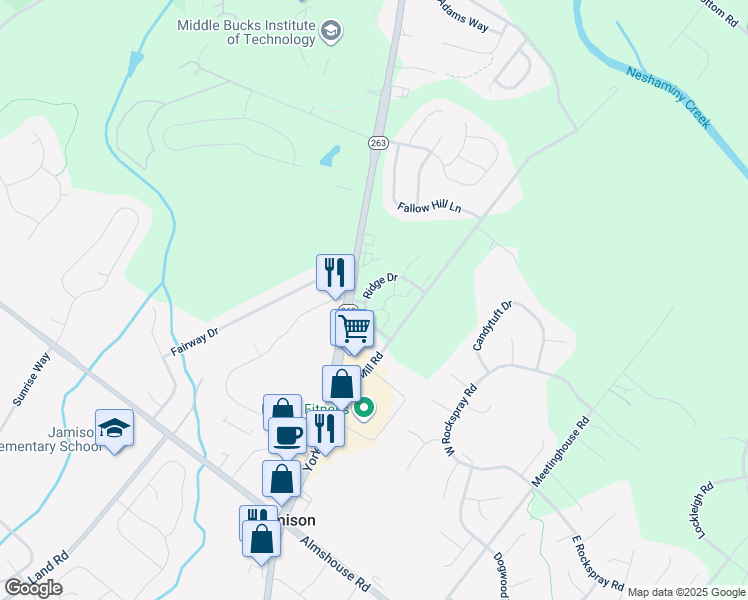 map of restaurants, bars, coffee shops, grocery stores, and more near 1431 Angela Court in Jamison