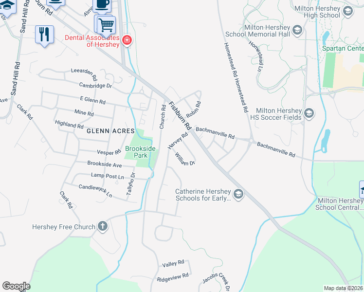 map of restaurants, bars, coffee shops, grocery stores, and more near 348 William Drive in Hershey