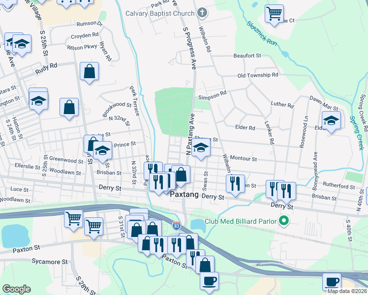 map of restaurants, bars, coffee shops, grocery stores, and more near 219 North Paxtang Avenue in Harrisburg