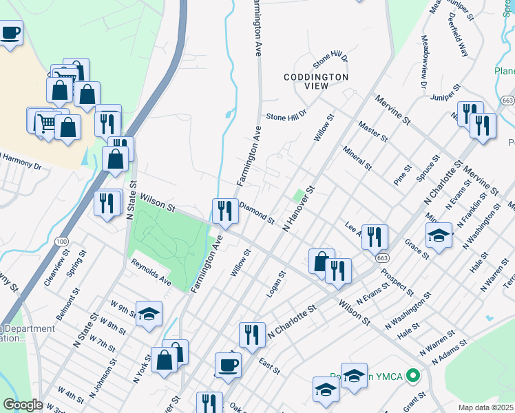map of restaurants, bars, coffee shops, grocery stores, and more near 864 Poplar Street in Pottstown