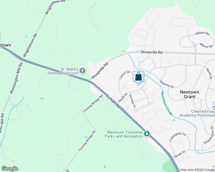 map of restaurants, bars, coffee shops, grocery stores, and more near 436 Durham Road in Newtown
