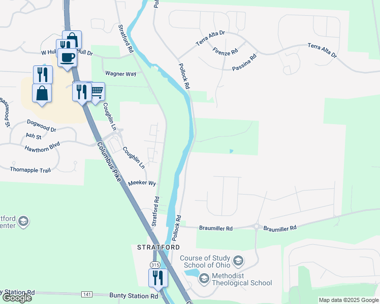 map of restaurants, bars, coffee shops, grocery stores, and more near Township Highway 101 in Delaware