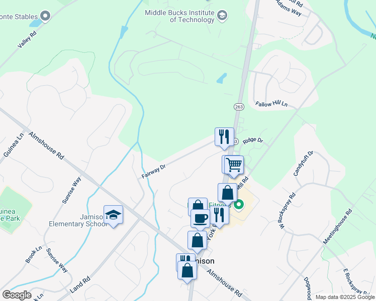 map of restaurants, bars, coffee shops, grocery stores, and more near 1745 Fairway Drive in Jamison