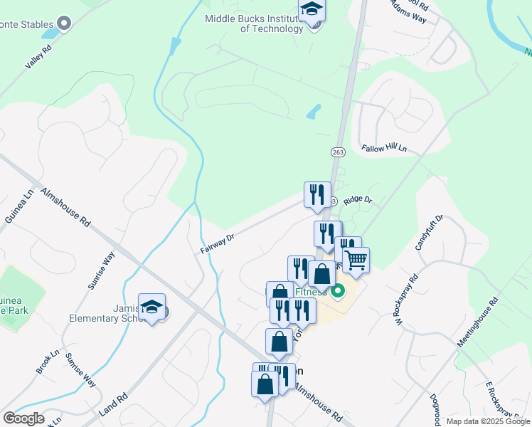 map of restaurants, bars, coffee shops, grocery stores, and more near 1745 Fairway Drive in Jamison