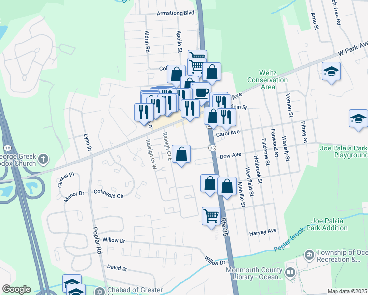map of restaurants, bars, coffee shops, grocery stores, and more near in Monmouth County