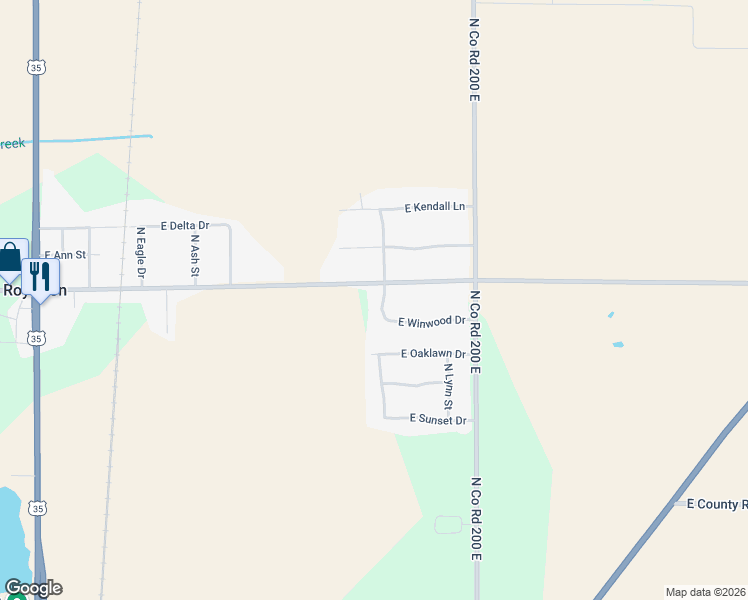 map of restaurants, bars, coffee shops, grocery stores, and more near 3005 East Winwood Drive in Muncie