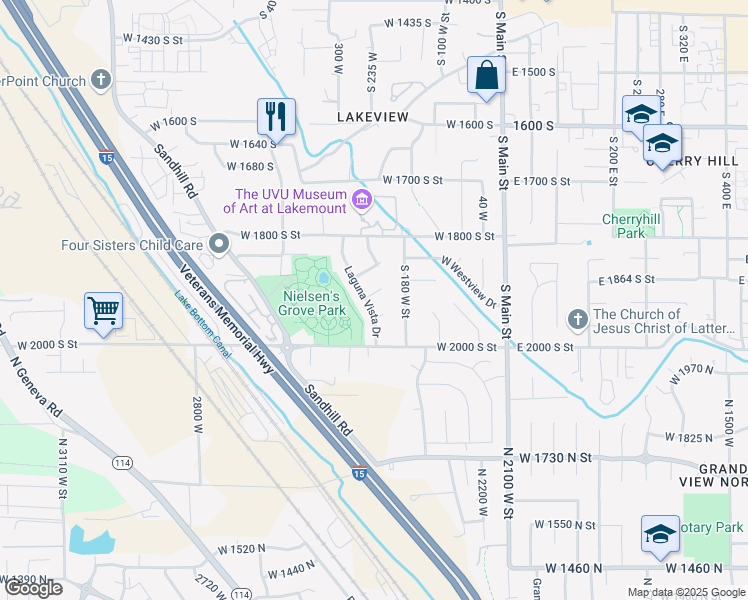 map of restaurants, bars, coffee shops, grocery stores, and more near 265 Alturas Circle in Orem