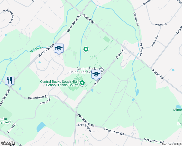 map of restaurants, bars, coffee shops, grocery stores, and more near 1100 Folly Road in Warrington