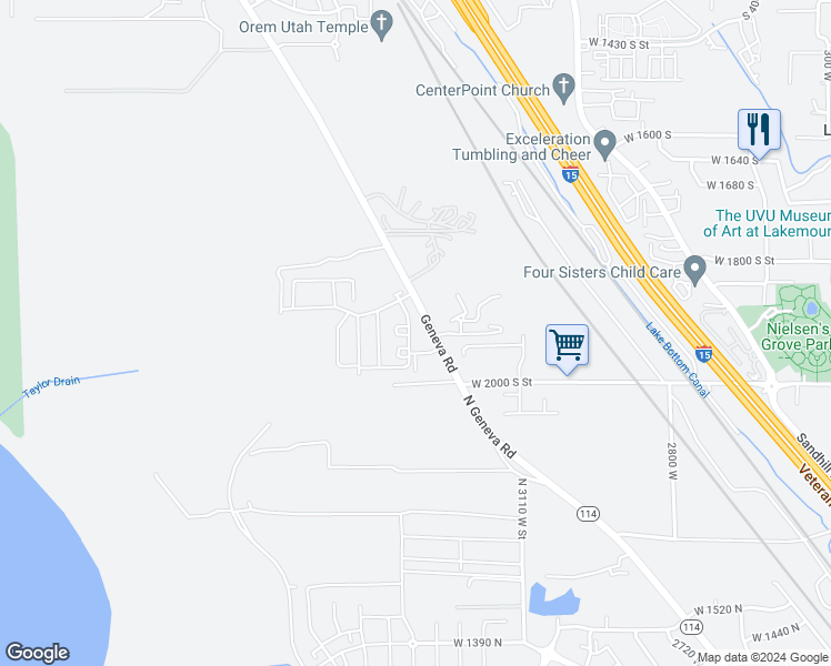 map of restaurants, bars, coffee shops, grocery stores, and more near 1901 South 1030 West in Orem