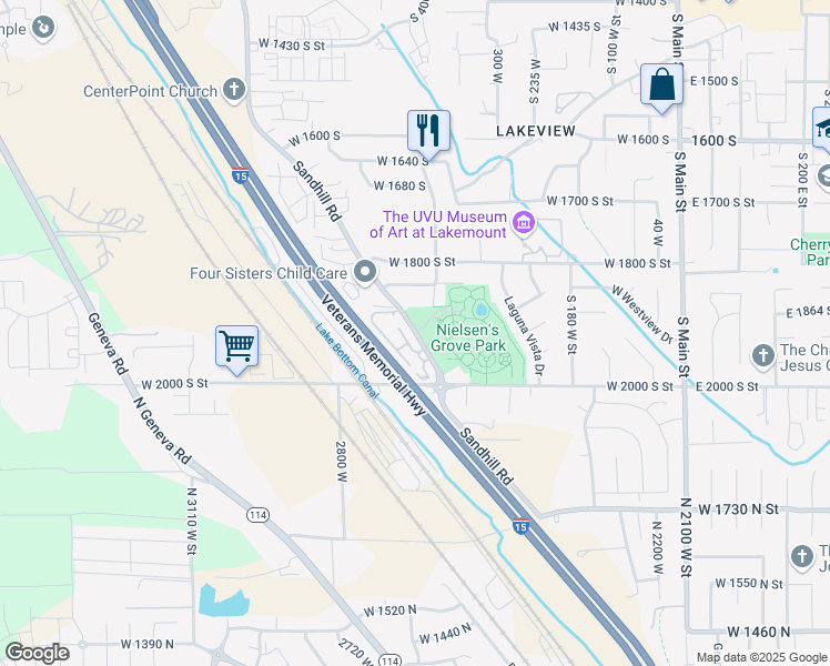 map of restaurants, bars, coffee shops, grocery stores, and more near 1872 South 400 West Street in Orem