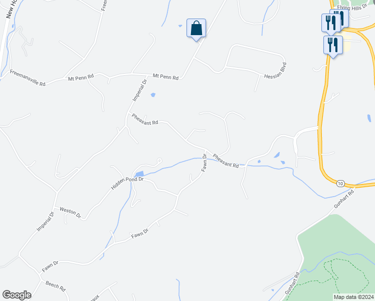 map of restaurants, bars, coffee shops, grocery stores, and more near 315 Pheasant Road in Reading