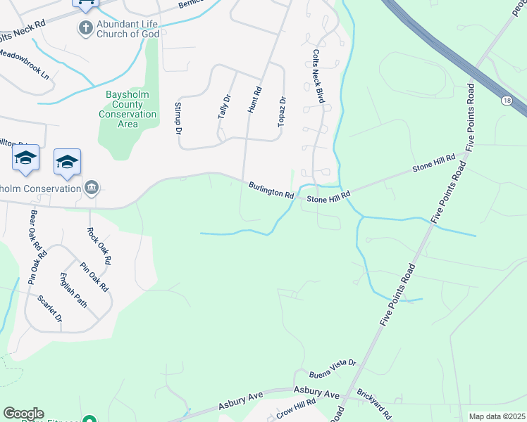map of restaurants, bars, coffee shops, grocery stores, and more near 22 Hunt Road in Freehold