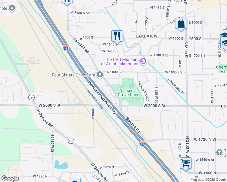 map of restaurants, bars, coffee shops, grocery stores, and more near 1872 South 400 West Street in Orem