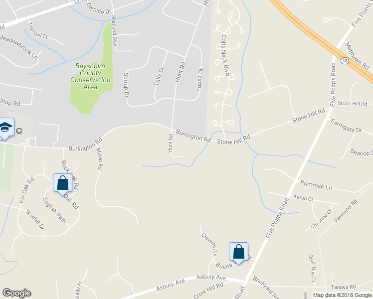 map of restaurants, bars, coffee shops, grocery stores, and more near 22 Hunt Road in Freehold