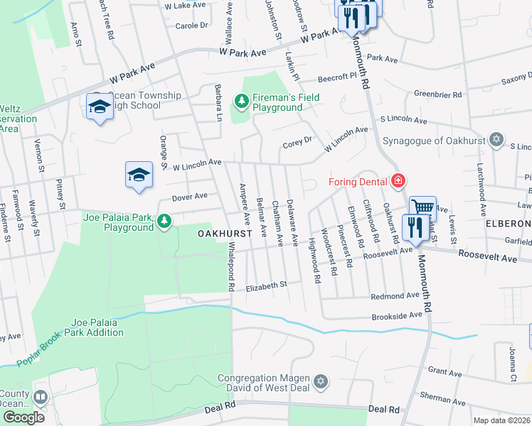 map of restaurants, bars, coffee shops, grocery stores, and more near 163 Chatham Avenue in Monmouth County