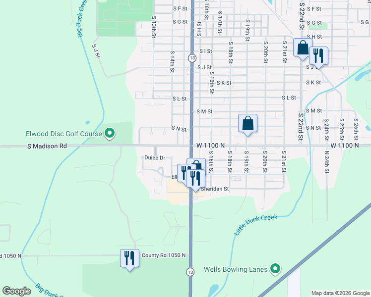 map of restaurants, bars, coffee shops, grocery stores, and more near in Elwood