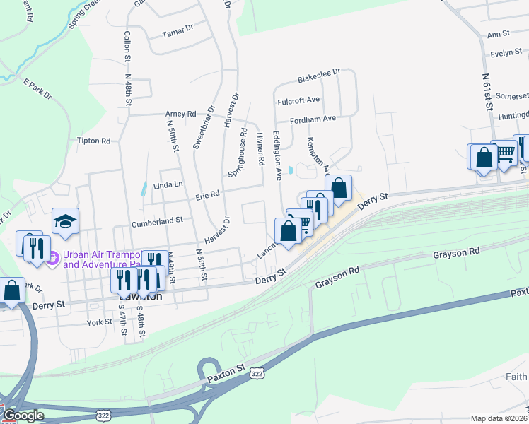 map of restaurants, bars, coffee shops, grocery stores, and more near 506 Hamilton Circle in Harrisburg