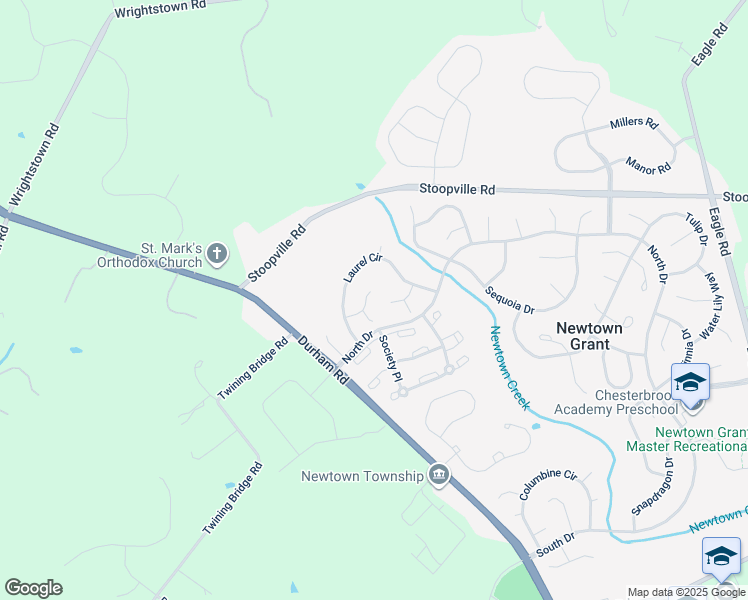 map of restaurants, bars, coffee shops, grocery stores, and more near 34 Cottonwood Street in Newtown