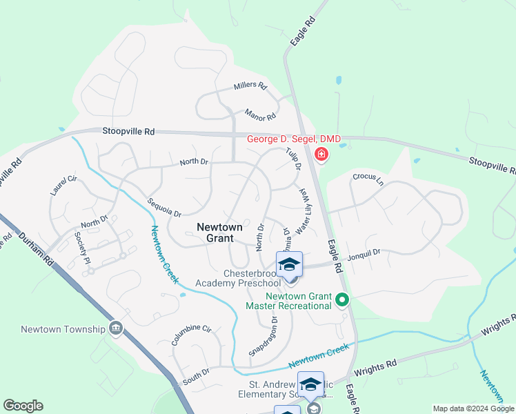 map of restaurants, bars, coffee shops, grocery stores, and more near 421 Mahogany Walk in Newtown