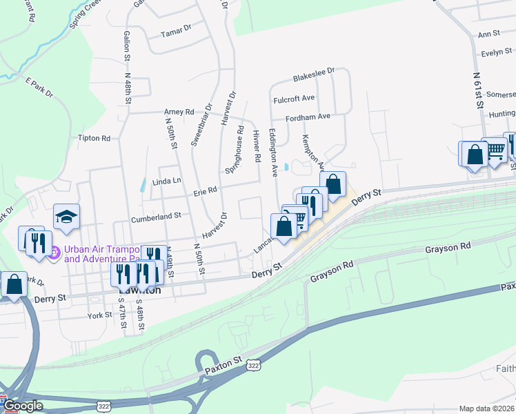 map of restaurants, bars, coffee shops, grocery stores, and more near 506 Hamilton Circle in Harrisburg