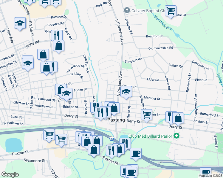 map of restaurants, bars, coffee shops, grocery stores, and more near 329 Kelso Street in Harrisburg