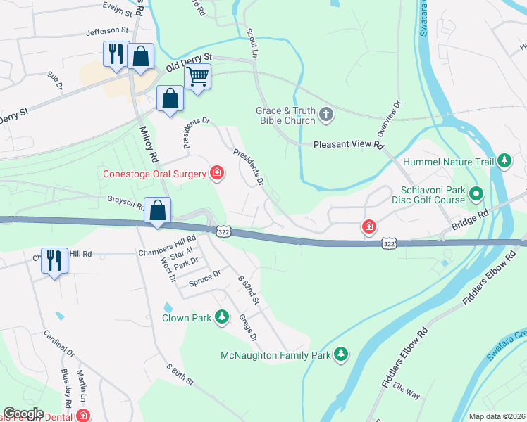 map of restaurants, bars, coffee shops, grocery stores, and more near 8410 Hamilton Street in Hummelstown