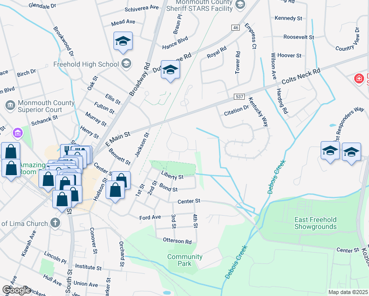 map of restaurants, bars, coffee shops, grocery stores, and more near 708 Zlotkin Circle in Freehold