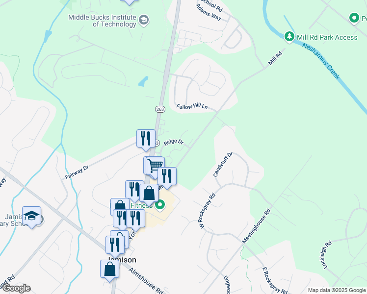 map of restaurants, bars, coffee shops, grocery stores, and more near 1425 Kathleen Court in Jamison
