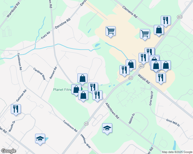 map of restaurants, bars, coffee shops, grocery stores, and more near 2003 Pleasant Valley Drive in Lansdale