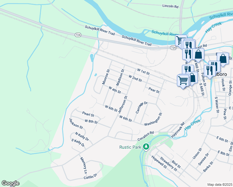 map of restaurants, bars, coffee shops, grocery stores, and more near 516 West 4th Street in Birdsboro