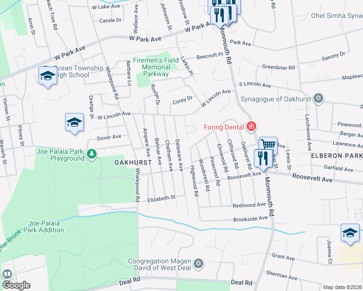 map of restaurants, bars, coffee shops, grocery stores, and more near 12 Robby Drive in Monmouth County