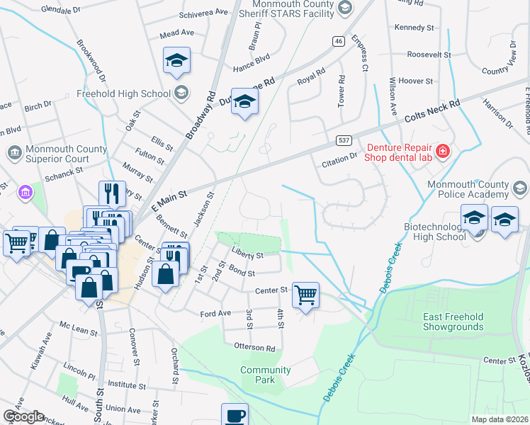 map of restaurants, bars, coffee shops, grocery stores, and more near 708 Zlotkin Circle in Freehold