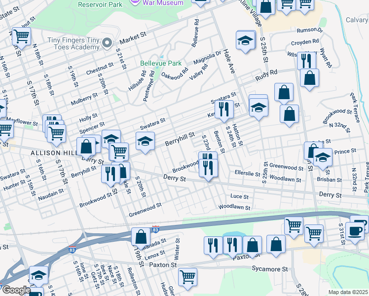 map of restaurants, bars, coffee shops, grocery stores, and more near 515 South 22nd Street in Harrisburg