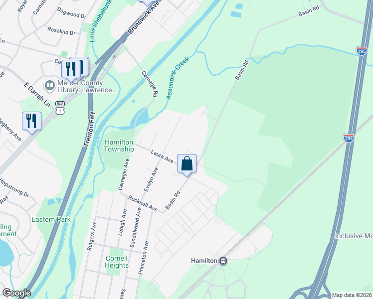 map of restaurants, bars, coffee shops, grocery stores, and more near 8 Colton Court in Hamilton Township