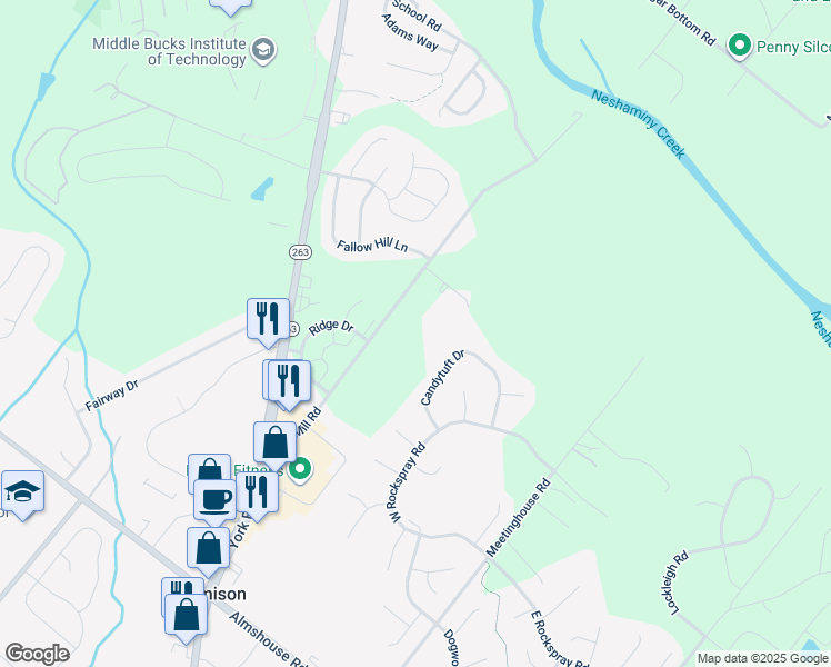 map of restaurants, bars, coffee shops, grocery stores, and more near 2565 Mill Road in Jamison