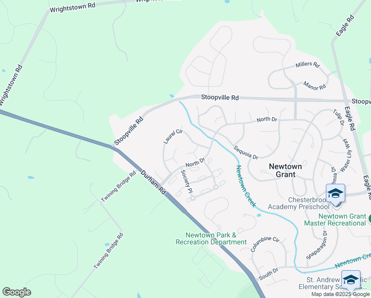 map of restaurants, bars, coffee shops, grocery stores, and more near 14 Locust Lane in Newtown