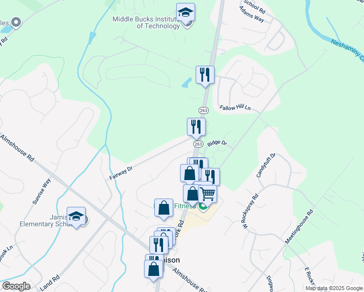 map of restaurants, bars, coffee shops, grocery stores, and more near 1688 Fairway Drive in Jamison