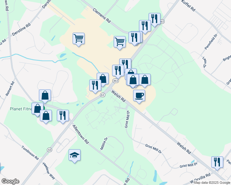 map of restaurants, bars, coffee shops, grocery stores, and more near 2333 West Main Street in Lansdale