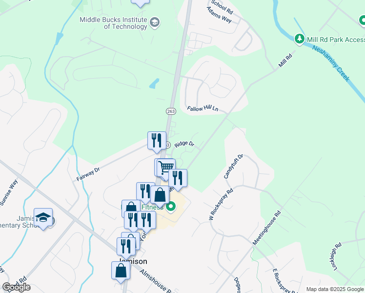 map of restaurants, bars, coffee shops, grocery stores, and more near 1425 Kathleen Court in Jamison