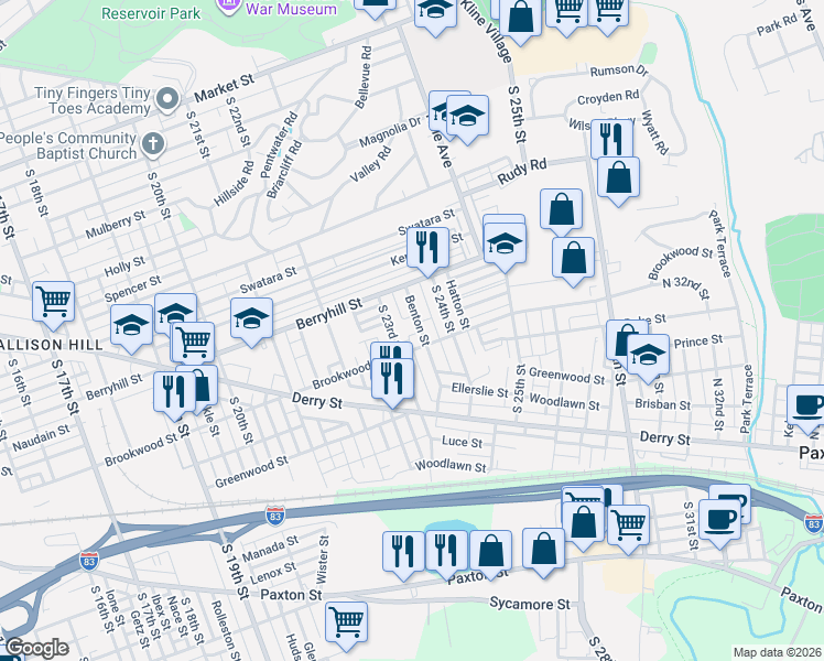 map of restaurants, bars, coffee shops, grocery stores, and more near 534 Karper Street in Harrisburg