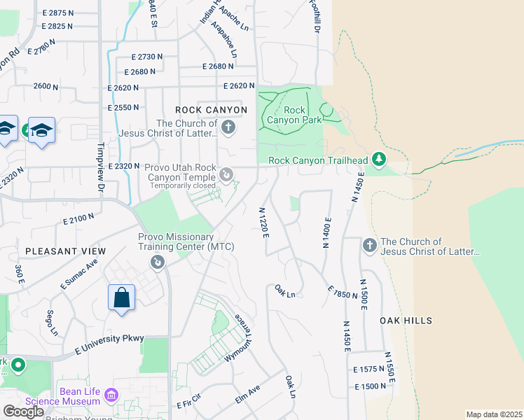 map of restaurants, bars, coffee shops, grocery stores, and more near 2146 North 1220 East in Provo