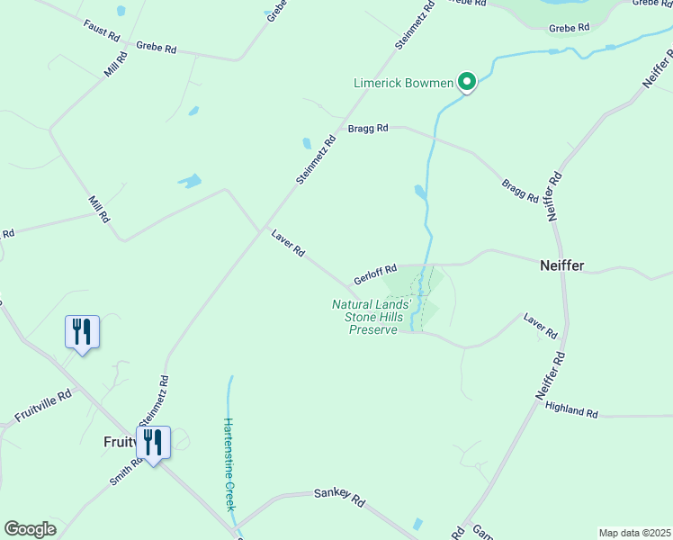 map of restaurants, bars, coffee shops, grocery stores, and more near 151 Laver Road in Schwenksville