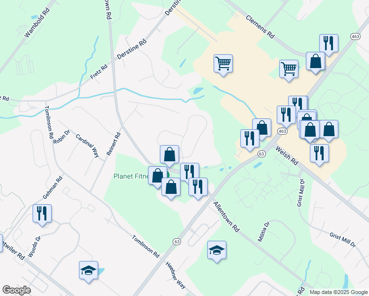 map of restaurants, bars, coffee shops, grocery stores, and more near 1002 Thorndale Drive in Lansdale