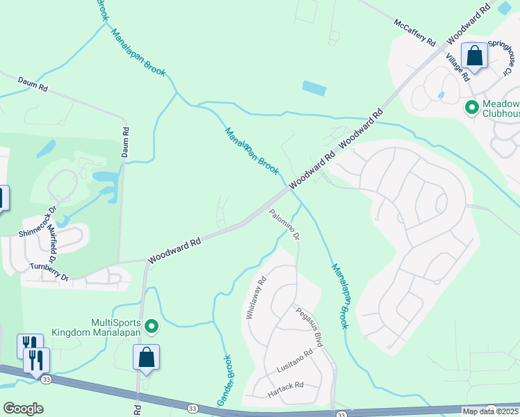 map of restaurants, bars, coffee shops, grocery stores, and more near 225 Woodward Road in Manalapan Township