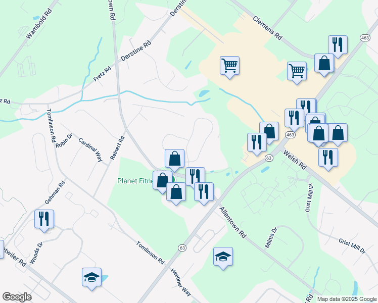map of restaurants, bars, coffee shops, grocery stores, and more near 1002 Thorndale Drive in Lansdale